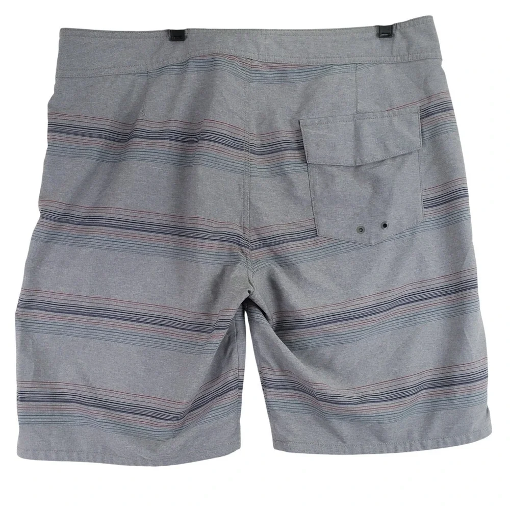 Travis Mathew Board Shorts Mens 38 Grey Striped Surf Beach Coastal